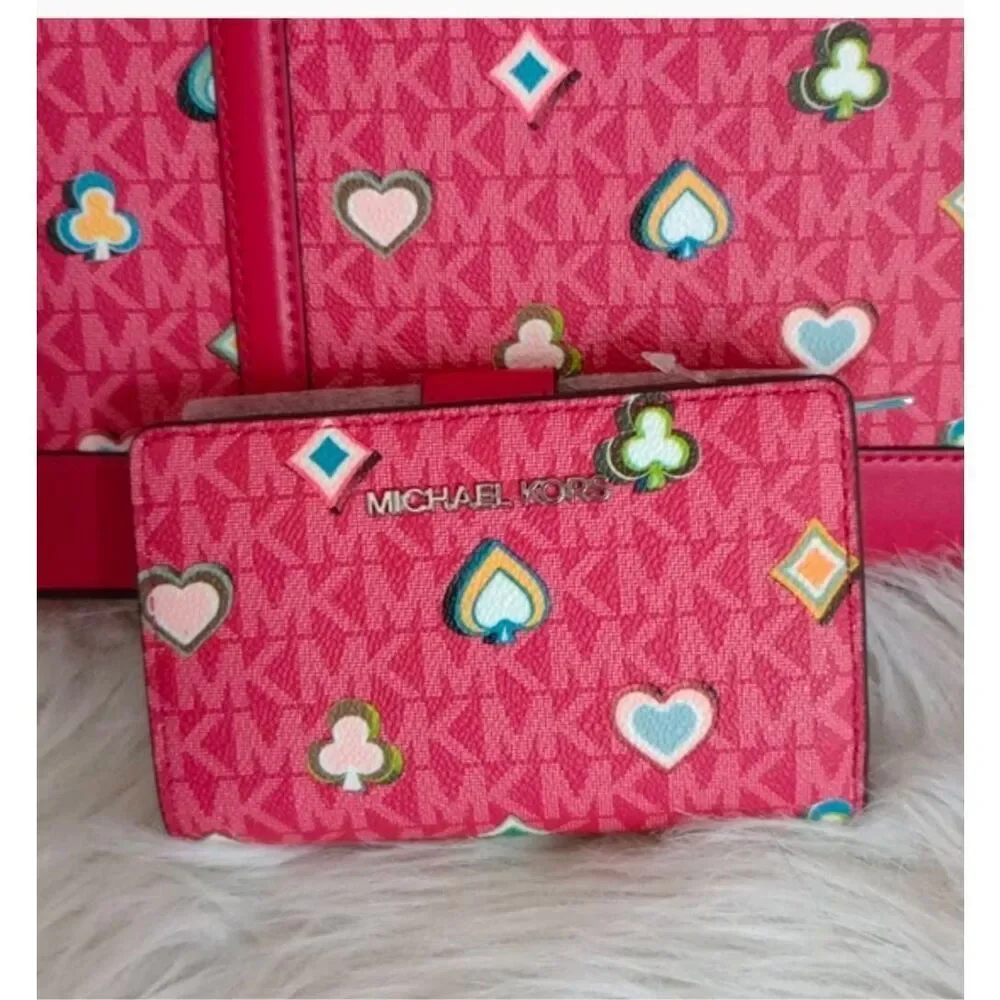 MICHAEL KORS Large Jet Set Raspberry Tote Bag & Matching Wallet